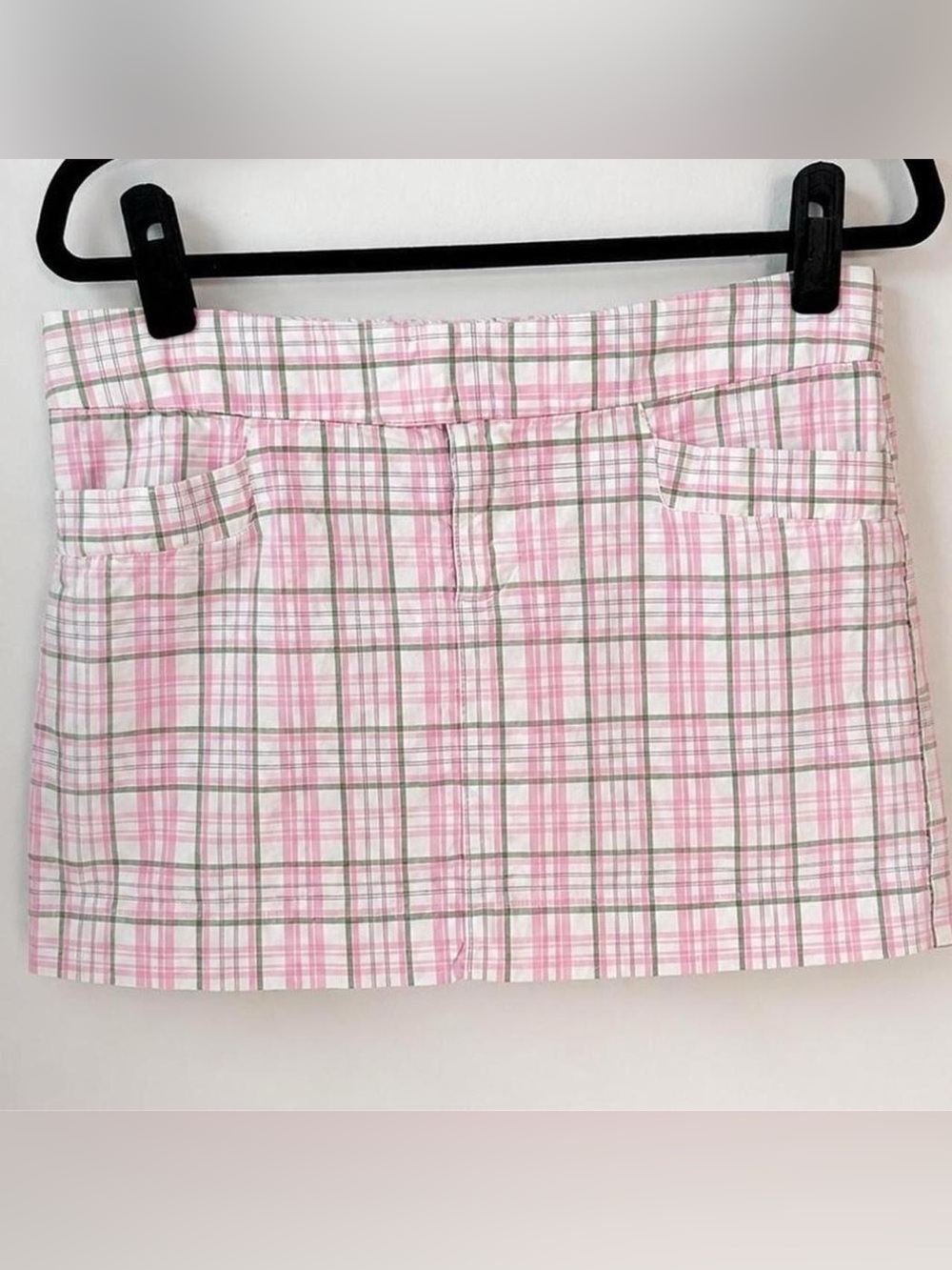 Vintage Y2K American Eagle Low Rise Outfitters Pink Plaid Mini Skirt Size 8